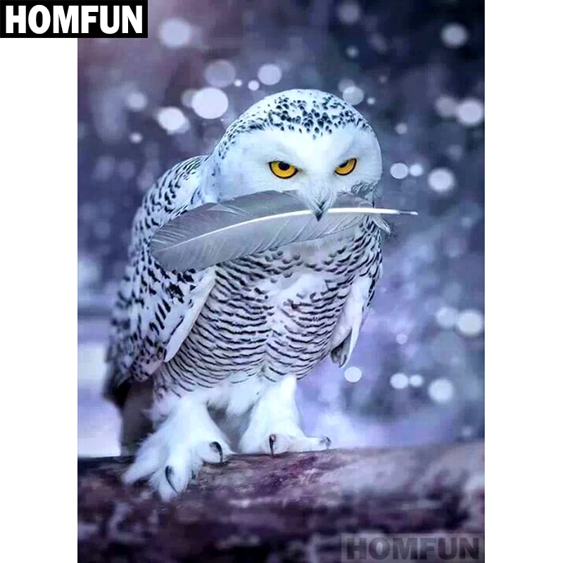 Алмазная вышивка HOMFUN A01199 5D картина Снежная Сова с квадратными/круглыми сверлами