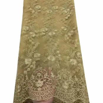 

2019 Cheap Gold Line Lace Nigerian Lace Fabric African Net Lace Stones Embroidery French Tulle Lace Fabric For Wedding Dress