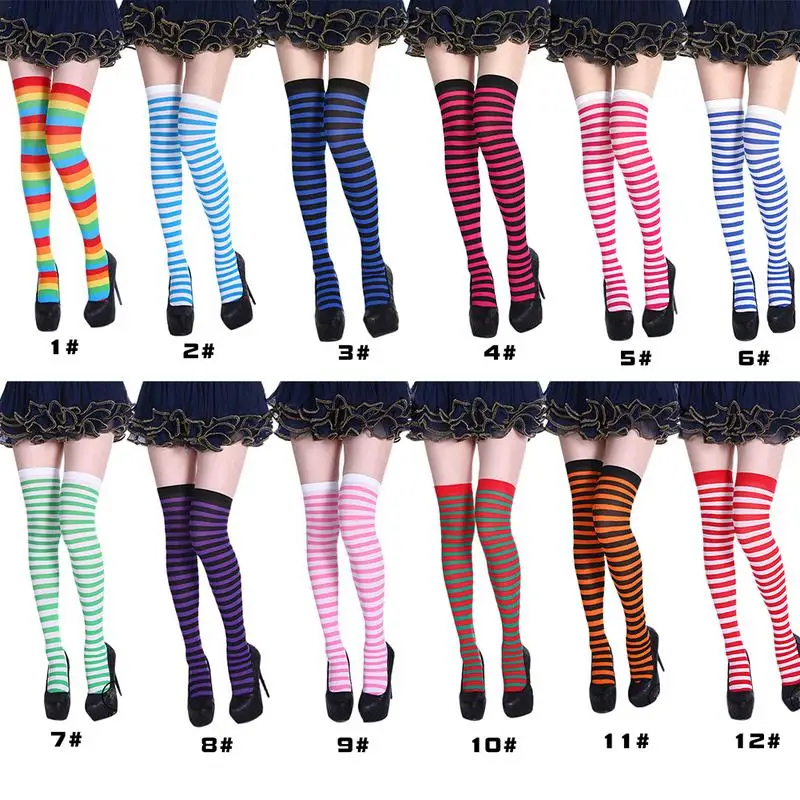 Knee Socks Sexy Slim Striped Long Socks Autumn Winter Christmas Halloween Easter Ball Party Costume Knee High Socks