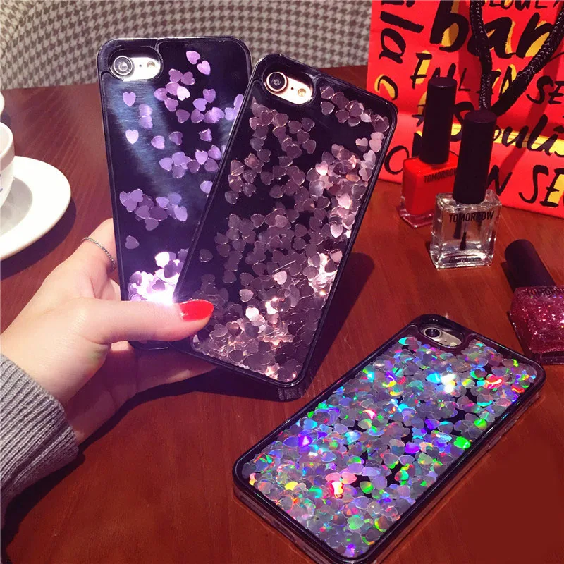 

Kerzzil Bling Glitter Heart Sequins Flowing Liquid Phone Case For iPhone 7 6 6S Plus Hard Cases Cover For iPhone 6s 6 7 8 Back
