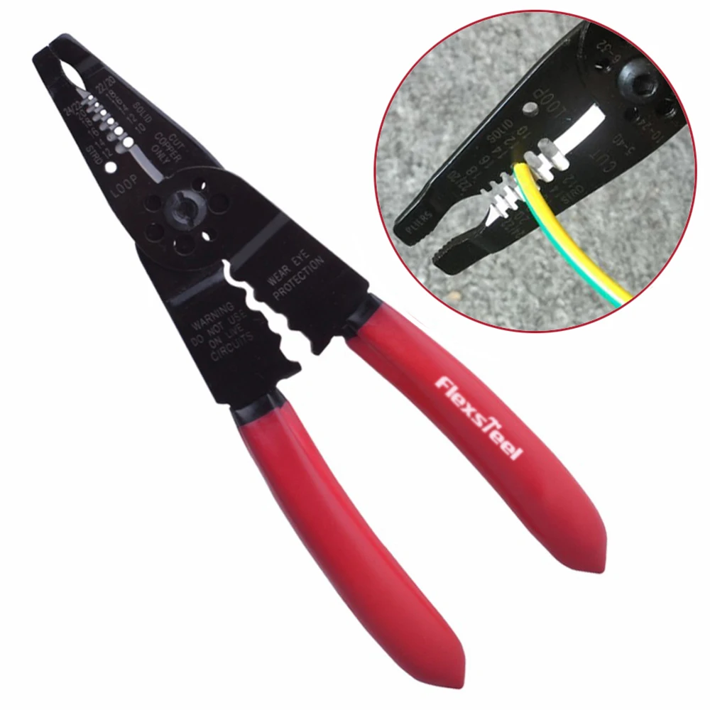 

Flexsteel 8-1/4" Electrical Cable Wire Stripper Cutter Crimper Automatic Multifunctional Wire Cable Cutter Crimping Plier Tools