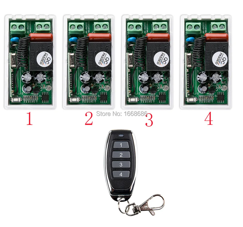 

most simple wiring 220V 1CH Wireless Power Switch System 4 Receiver& 1Transmitter Remote Controller 10A output state is adjusted