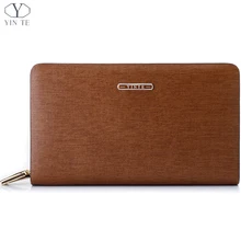 YINTE Men’s Clutch Wallets Business Clutch Wrist Bag Brown Handbag Zipper Wallet Cash Card Case Organizer Three Size T8053-4
