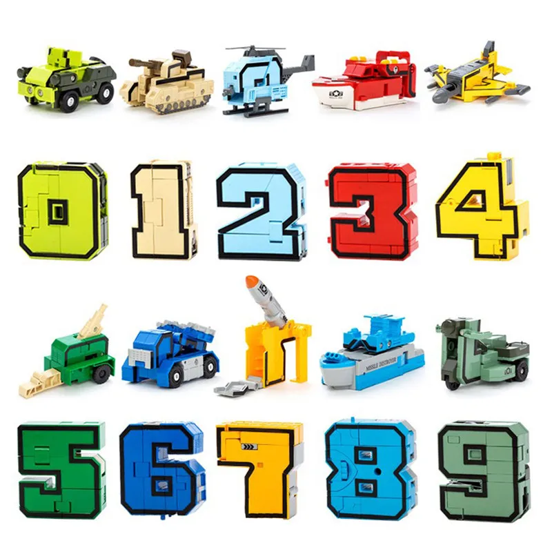 10Pcs Transformation Number Robot Deformation Figures LegoINGLs City DIY Creative Building Blocks Sets Friends Creator Kids 3