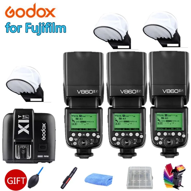 

3x Godox Flash V860IIF V860II-F HSS TTL 2.4G Camera Flash Speedlite Li-on Battery +X1T F Trigger for Fujifilm fuji Cameras