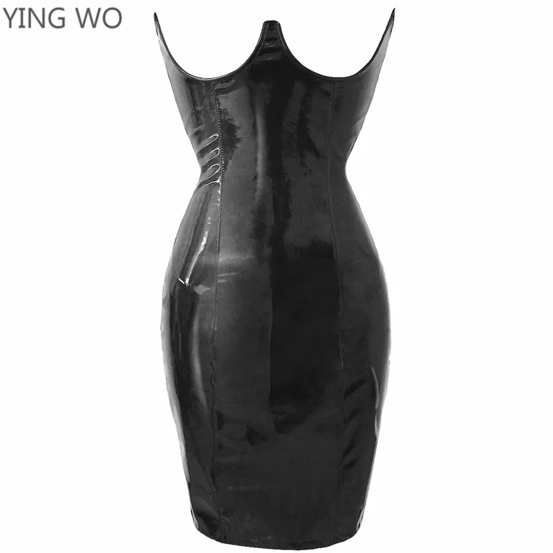 

Red/Black PVC Shinny Leather Sheath Dress Plus Size Sexy Adjustable Straps Strapless Back Zipper up Ruffles Bodycon Dresses 6XL