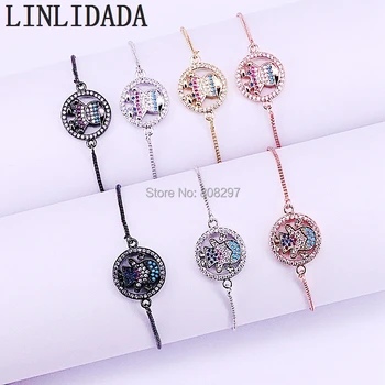 

10Pcs Fashion Round Charm Bracelet For Women Men Micro Pave CZ Boy and Girl Connector Bracelets