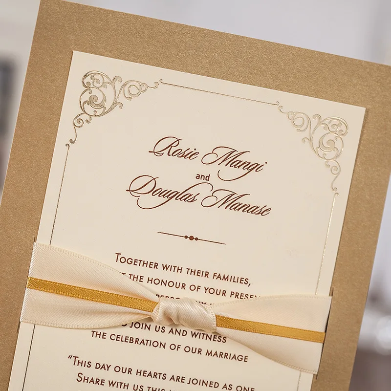 Piece Single Page Wedding Greeting Cards With Envelopegold Beige Paper Thank You Cards With Ribbonpersonalized Printing In Cards Invitations From Piece Single Page Wedding Greeting Cards With Envelopegold Beige Paper Thank You Cards With Ribbonpersonalized Printing In Cards Invitations From