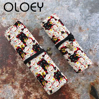 

7/8 Slot Fortune Cat Makeup Brushes Bag Case Sleeve Dust-proof Protector Case Wrap Roll Beauty Make Up Cosmetics Brush Pen Cover