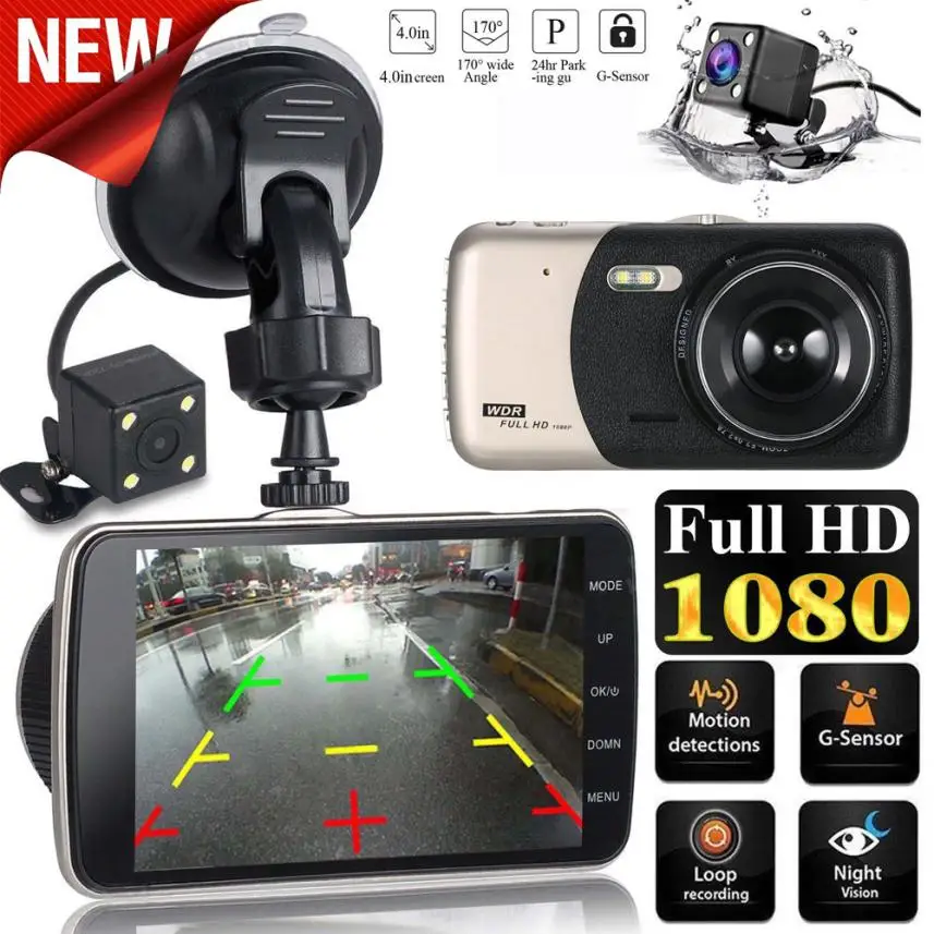 

4 LCD IPS Dual Lens Dash Cam FHD 1080P Dashboard Camera 170 Driving DVR Support loop recording camera Ordinary camera
