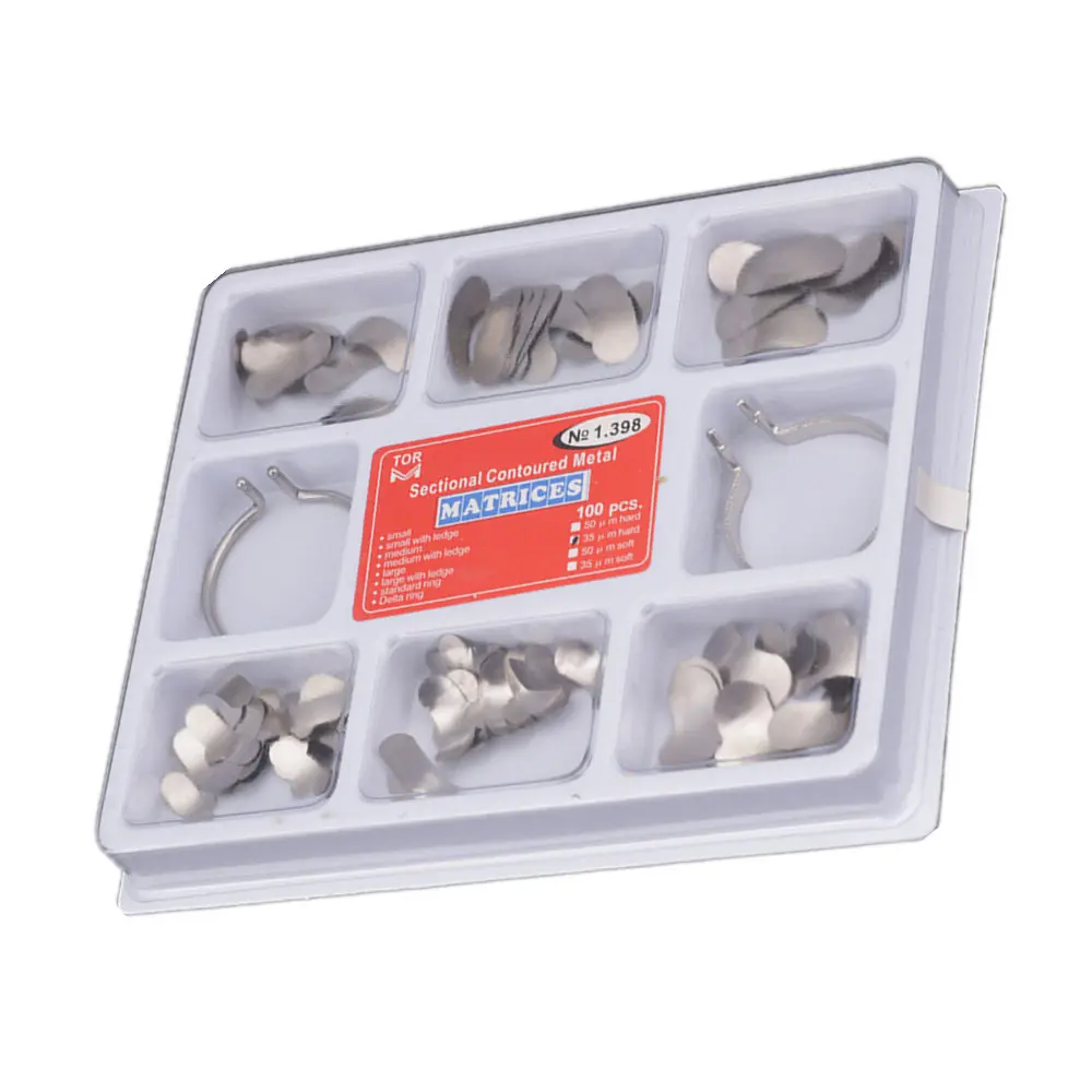 

100Pcs Pro Dental Matrix Sectional Contoured Metal Matrices Full Kit No.1.398 For Teeth Replacement