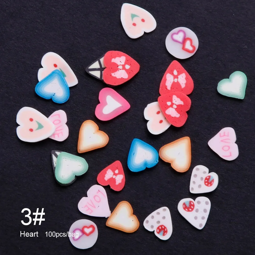 DIY 100 шт./компл. 3D Цветок Фрукты Sweet Heart Бабочка дизайн ногтей наклейки Fimo