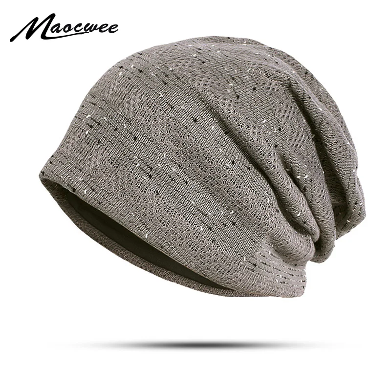 

Lace Beanie Hat Female Spring and Autumn Breathable Fashion Striped Sequins Beanie HatsHedging Cap Crochet Slouch Women's Hat