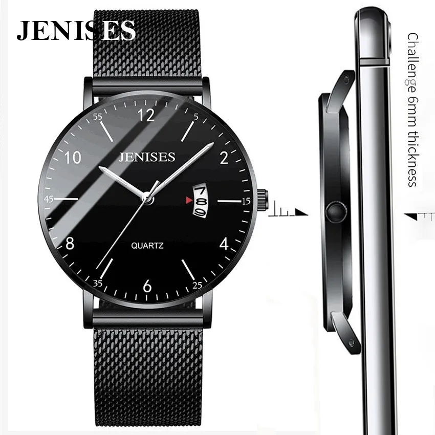 

Jenises Mens Watches Top Brand Luxury Men's quartz Watch sport casual wristwatch Thin Steel Mesh Waterproof Watch Men Clock