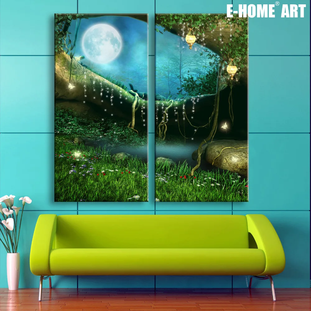 

Stretched Canvas Prints The Moonlight Fantasy Forest LED Flashing Optical Fiber Print LED Wall Art LED Decorations