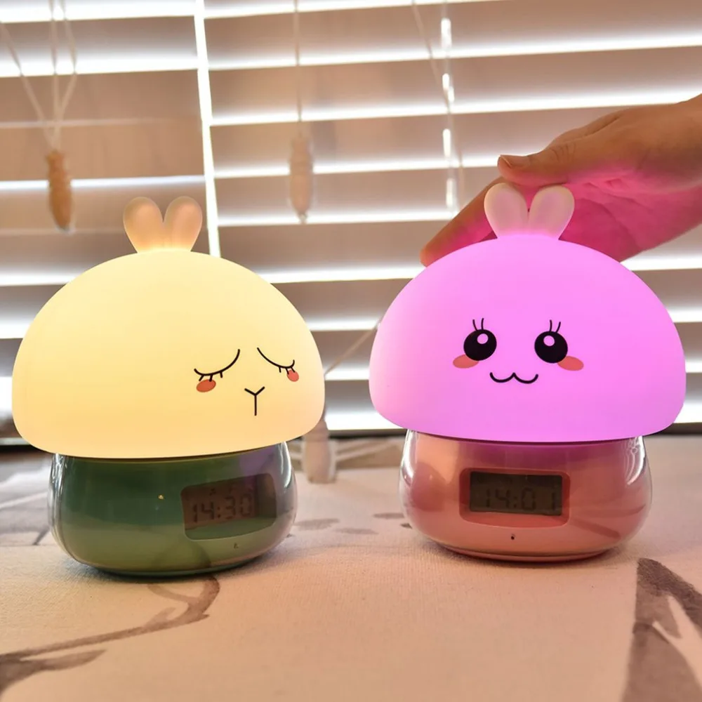 Kawaii Cute Cartoon Light Design Multifunctional Alarm Clock Wake Up Night Lamp Remote Control Desktop Recording