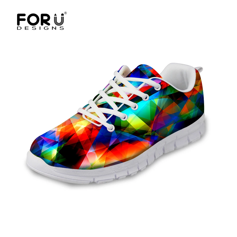 FORUDESIGNS Women Casual Flats Geometric Rainbow 3D Print Ladies Girls Autumn Lace-up Sneakers Breathable Zapatos for Woman 2018 цена FORUDESIGNS Women Casual Flats Geometric Rainbow 3D Print Ladies Girls Autumn Lace-up Sneakers Breathable Zapatos for Woman 2018 цены онлайн