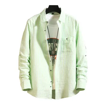 

Helisopus Cotton Striped Shirts Men 2020 Spring Summer Long Sleeve Shirts Camisa Masculina 5X size