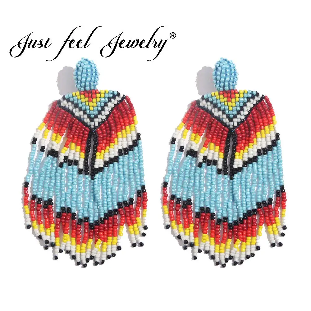 

JUST FEEL Handmade Beads Long Dangle Earrings Bohemian Fashion Tassel Vintage Ethnic Hanging Drop Earring For Women Boho Jewelry