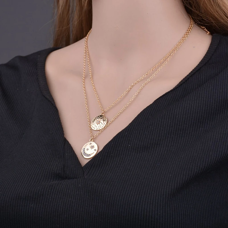 

New Moon And Stars Pendant Long Necklace For Women Fashion Necklace Jewelry Accessories Chain Men Jewelry Necklaces Gift Choker