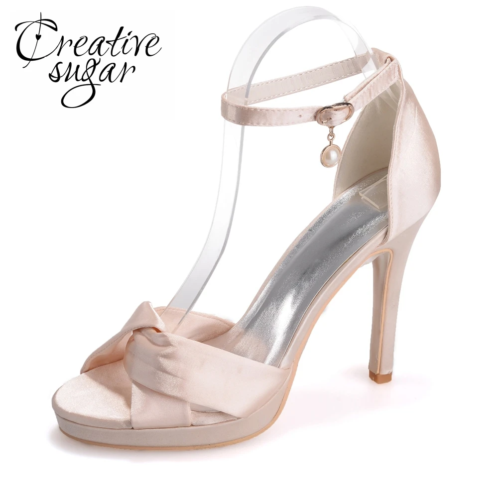 Creativesugar soft satin crossed bands strap wedding sandals ankle