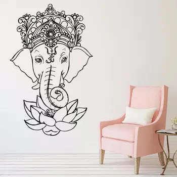 

Elephant Vinyl Wall Stickers Yoga Ganesh Tribal Wall Mural Buddha Lotus Home Decor India Elephant Wall Decal Yoga Sticker YJ25