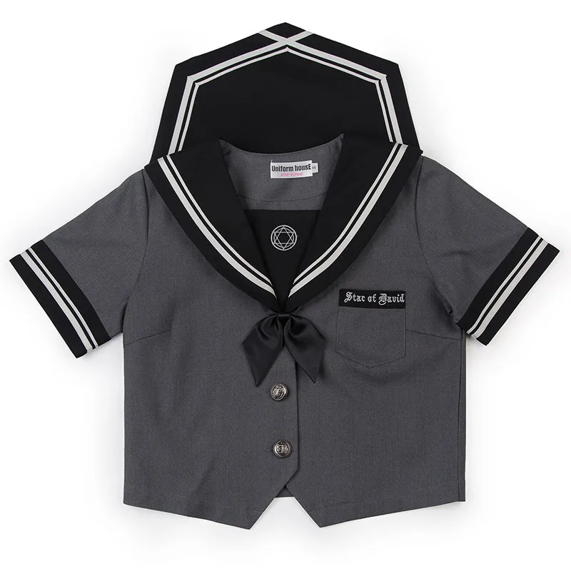 Dark Magic COS Japanese Girls Uniform Gray Shirt Dark Pleated Skirt Sailor Suits Novelty Women Preppy School Wear