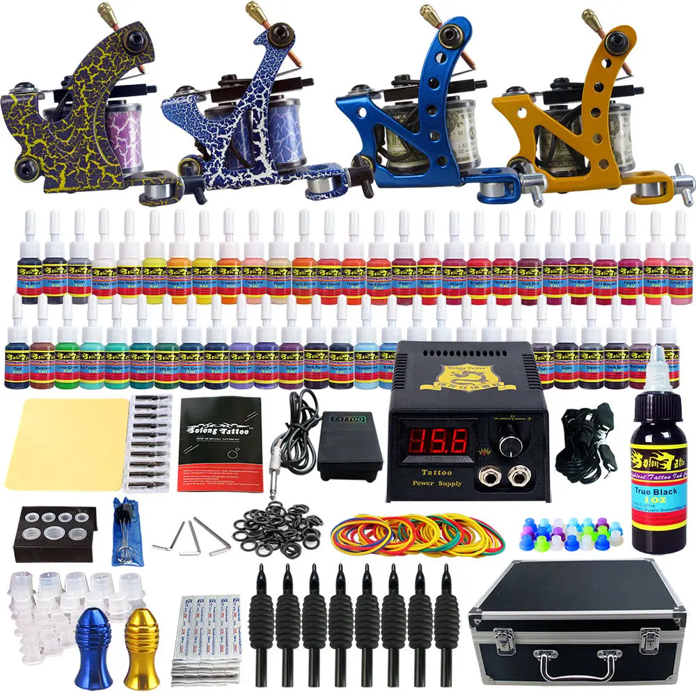 

Tattoo 4 Pro Tattoo Machine Kit 54 Colors Ink Power Supply Case Box TK453