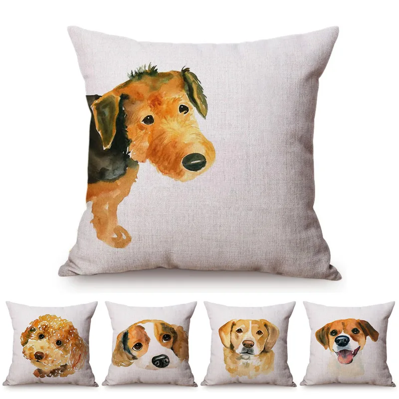 

Yellow Dog Cute Pet Puppy Pattern Cushion Cover Water Color Hand-Painted Animal Dachshund Home Decoration Sofa Throw Pillow Case