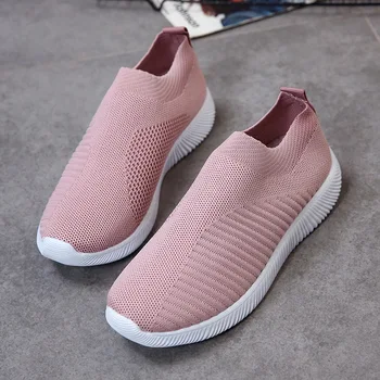 

Women Vulcanized Shoes Sneakers Knitted Sock Stretch Slip On Flat Shoes Air Mesh Casual Walking zapatillas mujer sapato X7-36