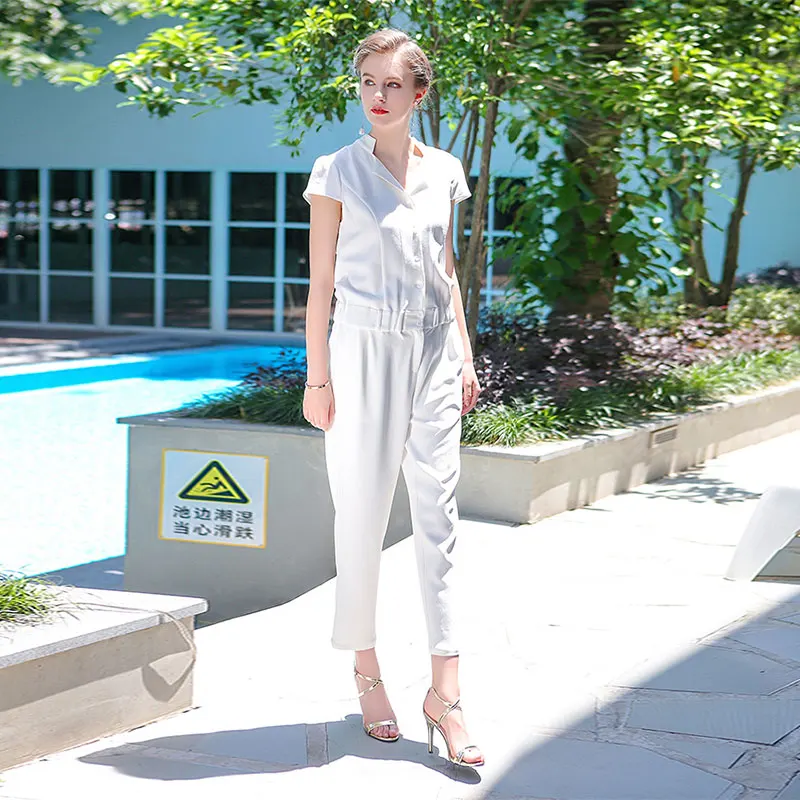 Комбинезоны VOA летние модные белые тяжелые шелковые стильные красивые