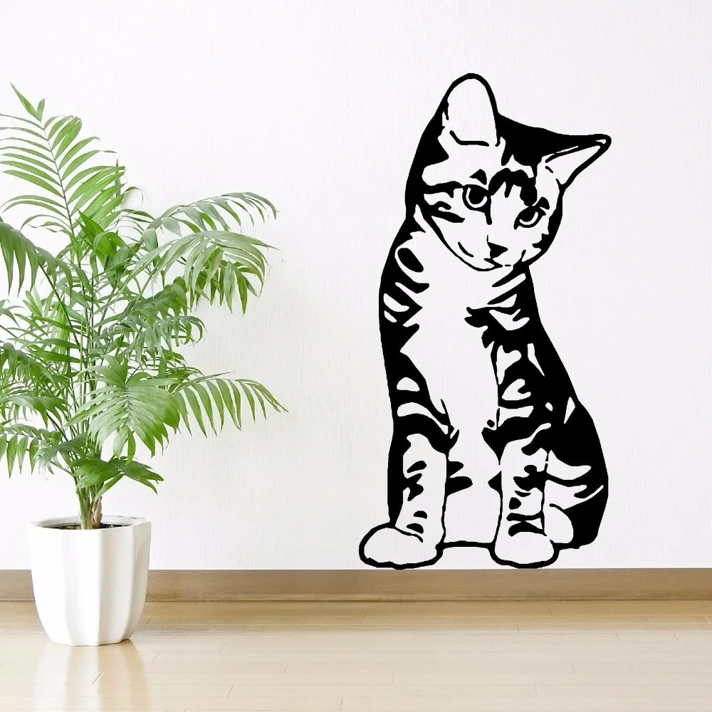 Cat Feline Puppy Sitting Sat Animal Lovely Wall Stickers for Living