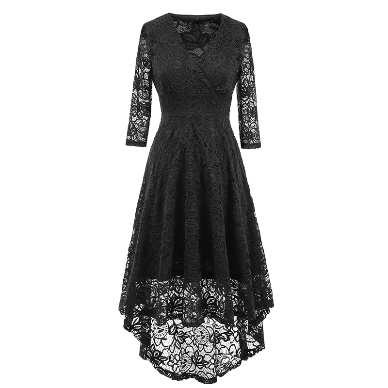 Kostlich 2017 Women Autumn Dress V-Neck 34 Sleeve Lace Hollow Sexy Evening Party Dresses Irregular Hepburn 1950s Vintage Dress (13)