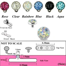 1 шт. сталь/титановая основа эпоксидный Кристалл Ferido CZ драгоценный камень Микро Кожный Якорь 6 мм кристалл верхний кожный пирсинг 16 г