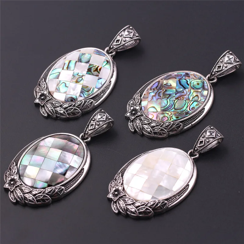 

Silver-color Abalone Shell Mother of Pearl Oval Mussel Shell Pendant Necklace Woman Pendants Colorful Abalone Charms Accessories