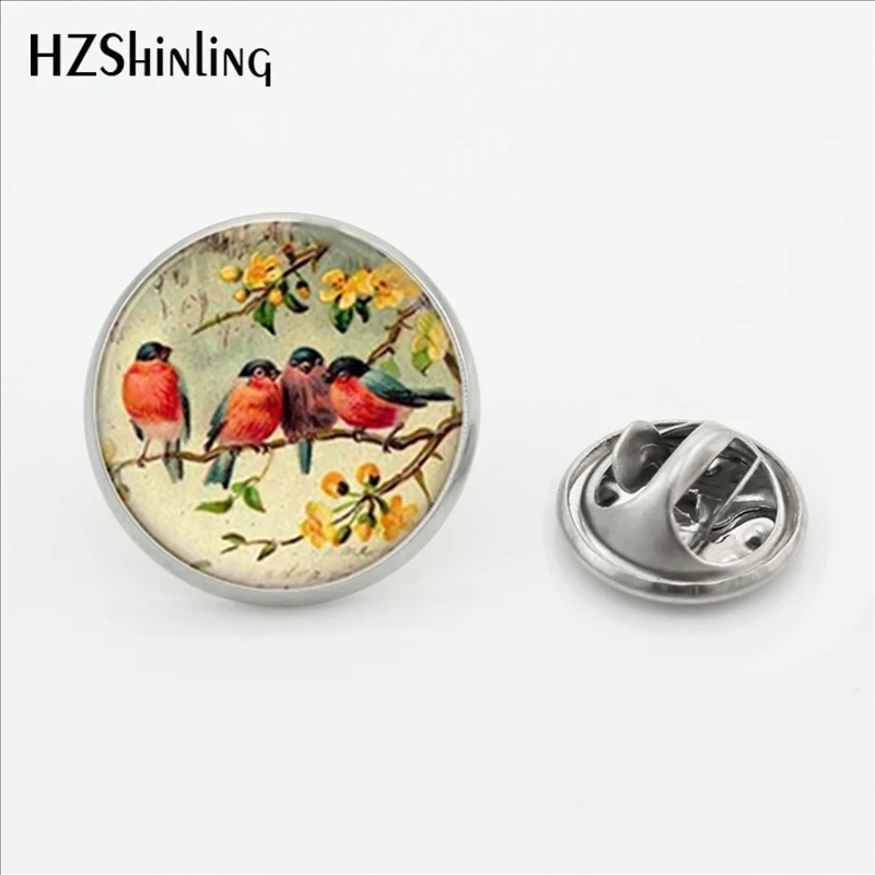 New Fashion Red Robin Bird Brooch Pins Handmade European Robin Bird Vintage Lapel Pins Round