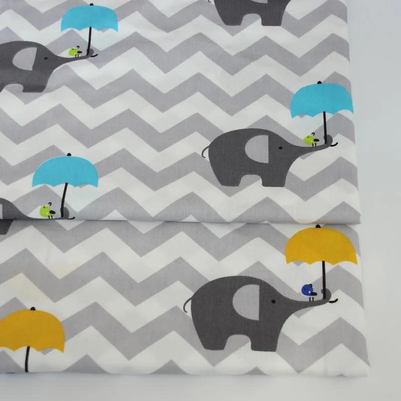 

Grey Chevron Elephant Umbrella Handwork Tissus Tilda Cotton Fabric DIY Crib Baby Bedding Patchwork Quilting Cushio Decor Cloth