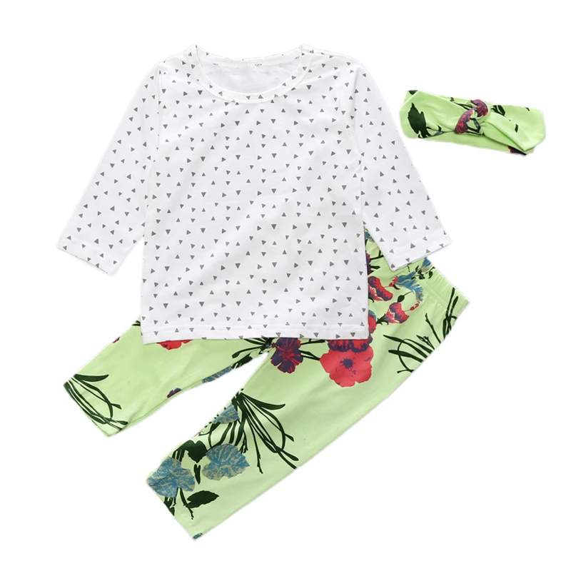 Newborn Infant Baby Girls Clothes Cute Cotton Long Sleeve Floral Pants 3pcs Outfits Kids Clothing Set
