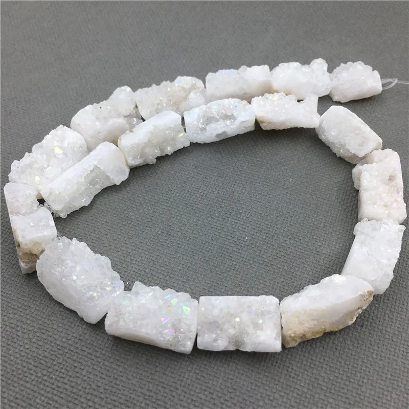 MY1273 White Druzy Quartz Crystal Beads,Rectangle Raw Drusy Geode Beads For Jewelry 10-12x10-25mm 15.5 strand (2)