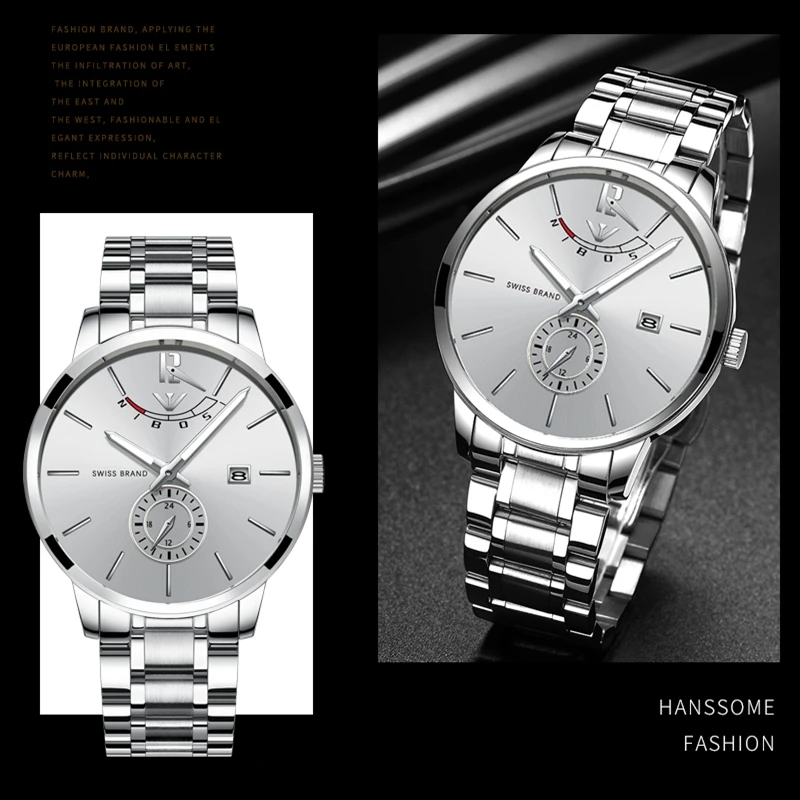 NIBOSI Simple Gold Watch Men Relojes 2018 Quartz Clock Military Sport Male Full Steel Business Gift