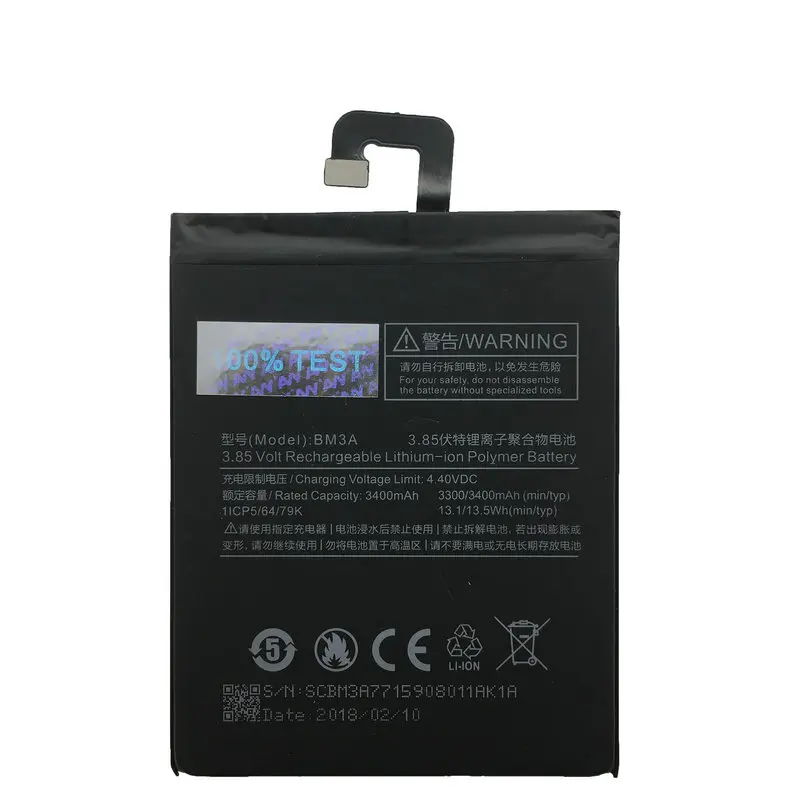

Battery BM3A For Xiaomi Mi Note 3 Note3 Mobile Phone Rechargeable Replacement Polymer Replace Batteries 3300mAh 3400mAh