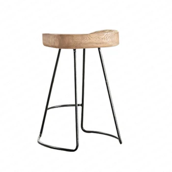 

Modern Simple Iron Foot Stool Surface Solid Wood Bar Stool Home High Chair Coffee Shop Cold Drink Shop Bar Stool Dotomy