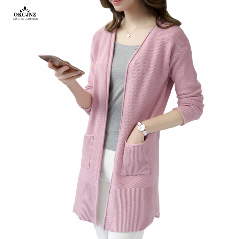 

Knitted Cardigans Women 2019 New Poncho Long Sleeves Solid Open Stitch Cardigan Female Long Cashmere Sweaters Outerwear OK07V