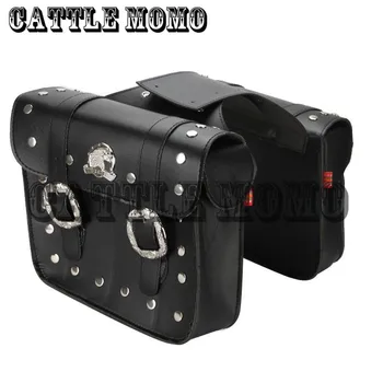 2x Black Motorcycle Saddle Bags PU Leather Motorbike Luggage Tool Bags Pouch for Harley Cruiser Chopper