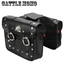 2x Black Motorcycle Saddle Bags PU Leather Motorbike Luggage Tool Bags Pouch for Harley Cruiser Chopper Cafe Racer Bike