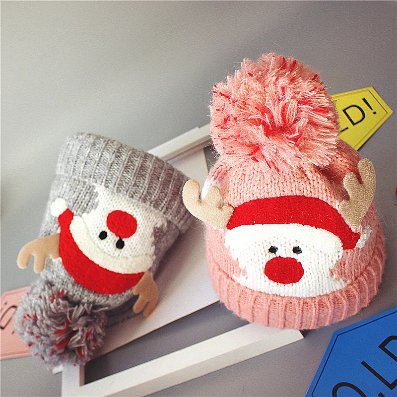 Рождественская шапка для Кепки s красивое теплое зимнее новорожденных Для маленьких мальчиков девушка шляпу мультфильм шаблон детей девочек Шапки трикотажные шапочки дети кепки