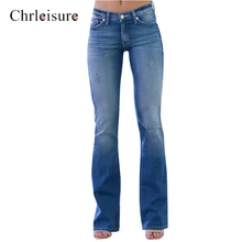 Chrleisure, джинсы для мам, деним размера плюс, женская уличная одежда, обтягивающие, расклешенные джинсы с расклешенным низом, потертые винтажные Синие сексуальные джинсы