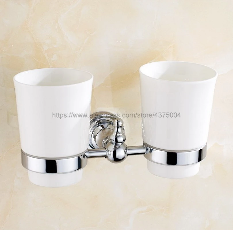 

Luxury High Quality Bathroom Polished Chrome Toothbrush Holder + Two Ceramic Cups Nba908
