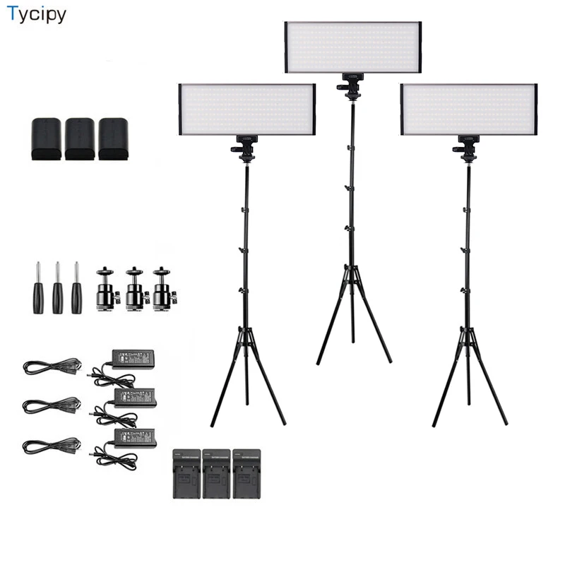 

Tycipy 3SET Dimmable Camera LED Studio Photo Video Light 3200K-5600K 3000ML For DSLR Camera Have 3NP-F750Batery and Tripod