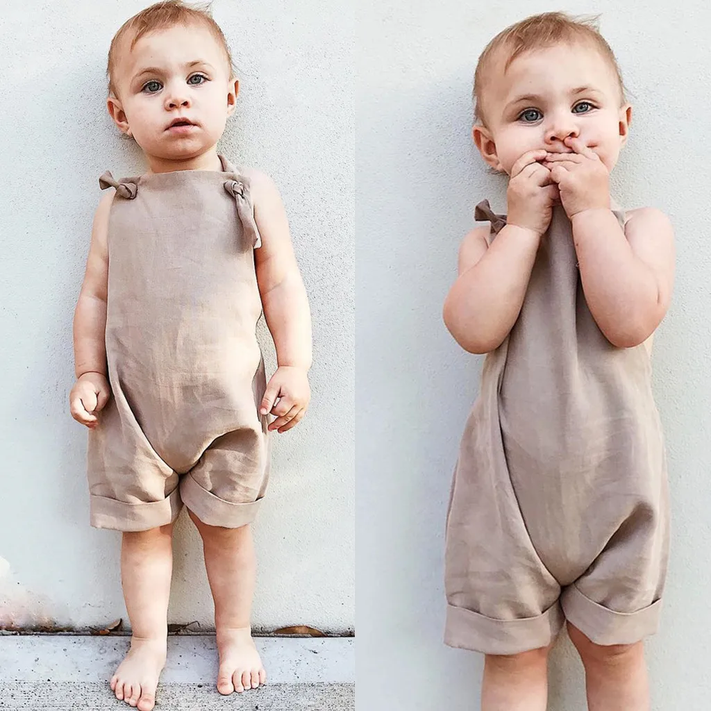 

Baby Girl Boy Sleeveless Backless Solid Romper Kid Toddler Infant Summer Jumpsuit Fashion Casual Clothes